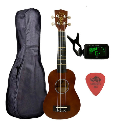 Ukulele Cafe Seven Soprano Suk-07 Cf C/ Capa E Afinador Cor Marrom