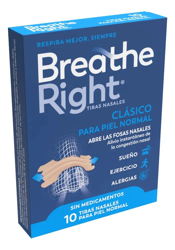 Tiras Nasales Anti Ronquidos Breathe Right Piel Normal 10u