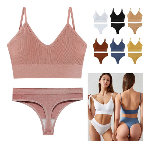 Set De Ropa Interior Elatizada Bralette Y Colaless P/ Mujer