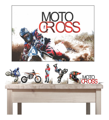 Kit Displays De Mesa + Painel De Festa Moto Cross Adrenalina