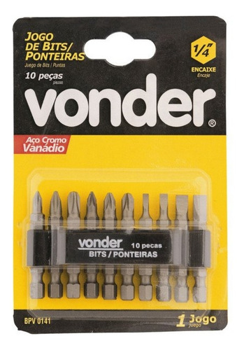 Jogo Bits/ponteiras 10 Peças Encaixe Sextavado 1/4 Vonder