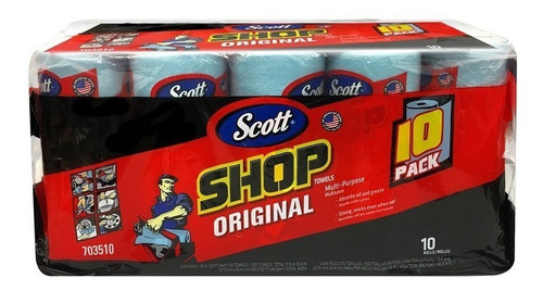 10 Rollos Toalla Scott Shop Original Paño Multiusos Env Grat