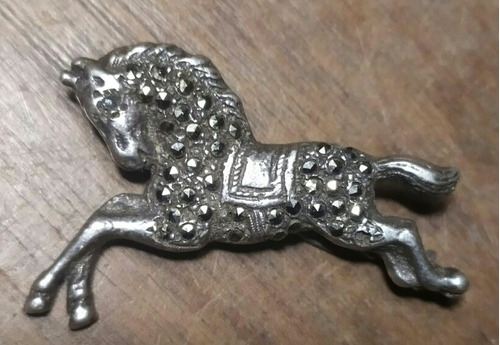 Antiguo Prendedor Caballo Plata 950 Y Marquesitas, Sano.