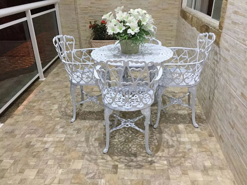 Mesa Alumínio Fundido Viena 80cm Para Jardim Piscina Varanda Cor Branco