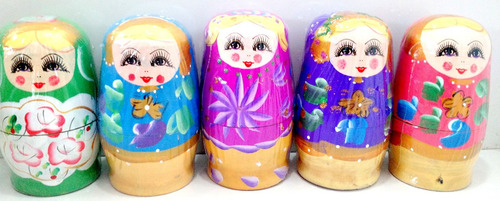 Matrioshkas Mamushkas X 5 De Madera Pintadas Medianas