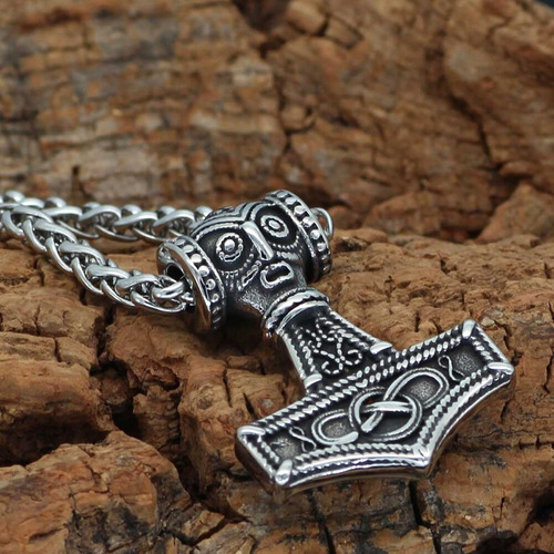 Corrente Viking Mjolnir Runas Martelo De Thor Aço Inox Odin Cor Prateado