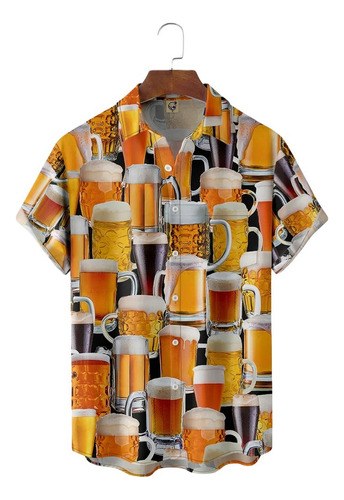 2024 Camisa Hawaiana Unisex De Color Amarillo Cerveza,