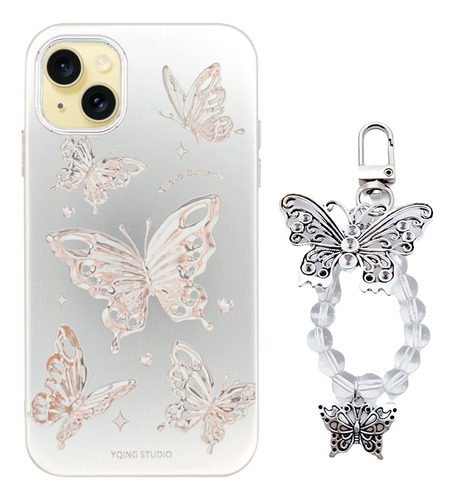 Protector iPhone 13/14 Diseño Mariposas Color Plateado