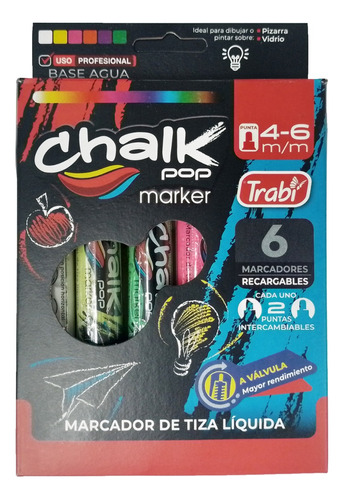 Marcadores De Tiza Trabi Chalk Glass Blister X 6 Marcadores