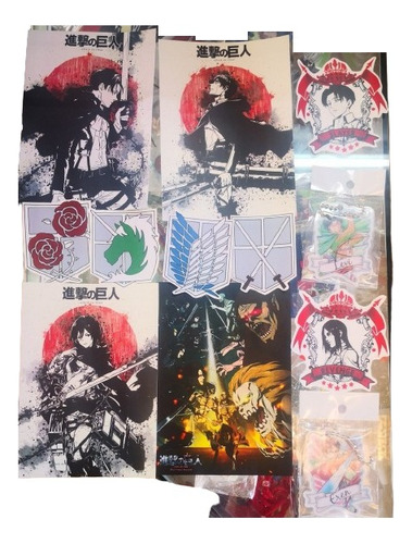 Paquete Anime Attack On Titan 12 Pz Llaveros Posters Sticker