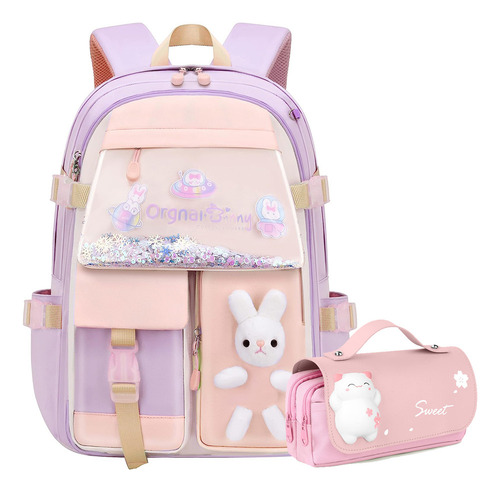 Mochila Kawai Con Forma De Conejo Con Bolsa For Bolígrafos,