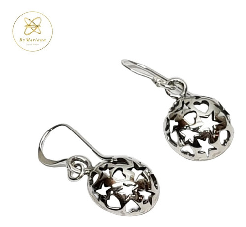 Imagen 3 de 7 de Aros Plata Colgante Con Estrellas Y Corazones