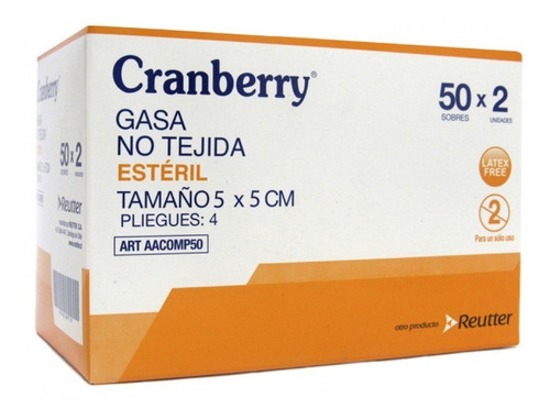 Imagen 2 de 4 de Gasa Esteril No Tejida Cranberry 5x5 Caja 50 Sobres