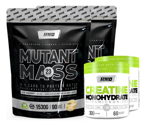 Mutant Mass Star Nutrition 1,5kg X2 U + Creatina 300 Gr X2 U Sabor Banana Cream