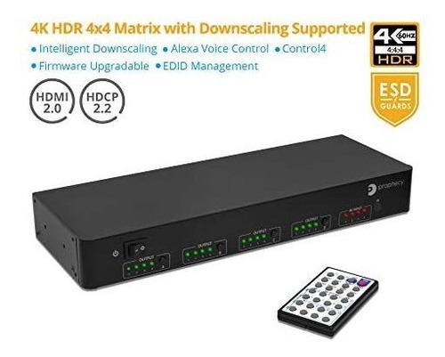 Matrix Switch Gofanco 4 X 4 4k Hdmi Hdr Con Auto Downscaling