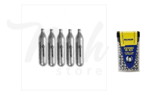 Imagem 1 de 3 de Kit Blister 300 Esferas Aço 4,5mm + 5 Cilindros Co2 Airsoft