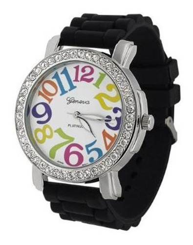 Reloj Geneva Casual Para Dama Big Number Black