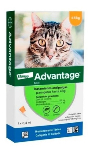 Advantage Gato 1 A 4 Kg Pipeta Antipulgas Larvas Garrapatas