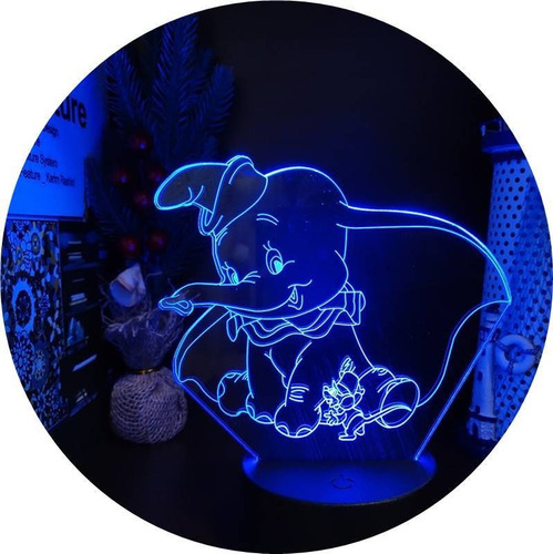 Lampara Luz Led Acrílico Dumbo Disney Niños Elefante Tierno