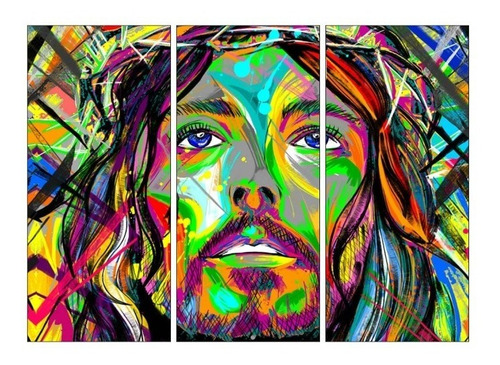 Cuadro Decorativo Tríptico Moderno Jesús De Colores
