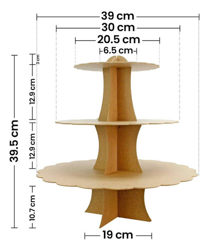 Base Pastelera De Madera 3 Niveles 40 Cm Alto X 38 Cm Ancho