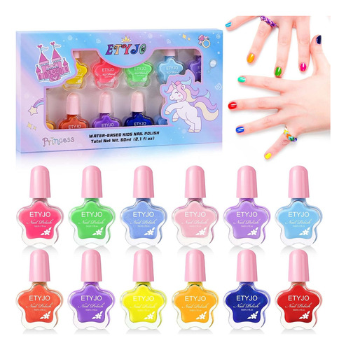 Juego De Esmaltes De Uñas Para Niños, 12 Colores Arcoíris, D