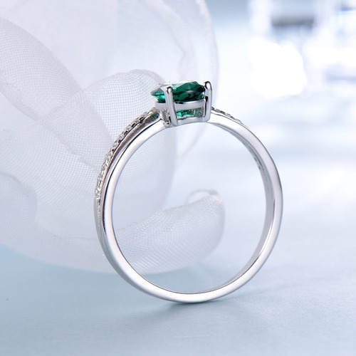Aro Anillo De Compromiso En Plata Con Gema De Esmeralda