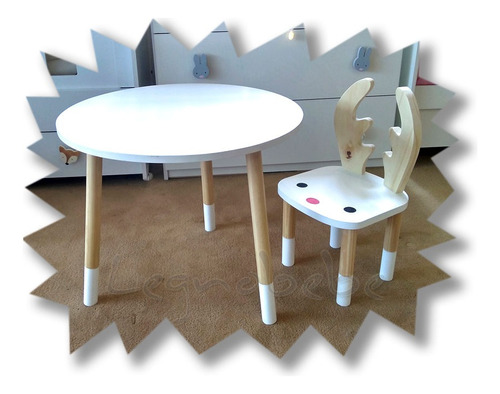 Juego 1 Silla + Mesa Niños Ciervo Nordico Conejos +envio