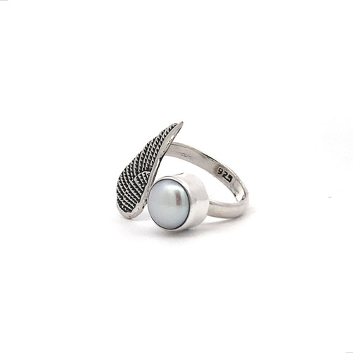 Imagen 1 de 9 de Anillo Ala De Plata .925 Y Perla Angel Mujer Agálea Joyeria