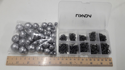 Kit Anzol Aço Carbono 600 Unid. + Caixa + 1kg Chumbadas
