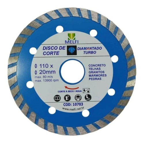 Imagem 1 de 1 de Disco Diamantado Melfi Turbo 110 Seco E Agua