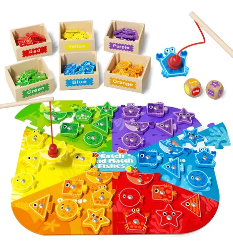 Juego De Pesca Magnético De Madera, Habilidad Motora Fina Para Niños Y Niñas De 3, 4 Y 5 Años