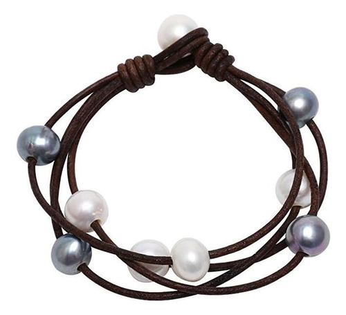 Pulsera De Cordón De Cuero Genuino Lola Lole Perlas De Agua 