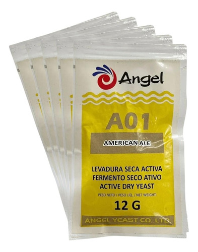 Kit Com 5 Sachês Fermento Levedura Angel A01 Ale
