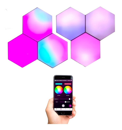 Lampara Led Hexagonal Rgb Control App Decoracion Hogar Gamer