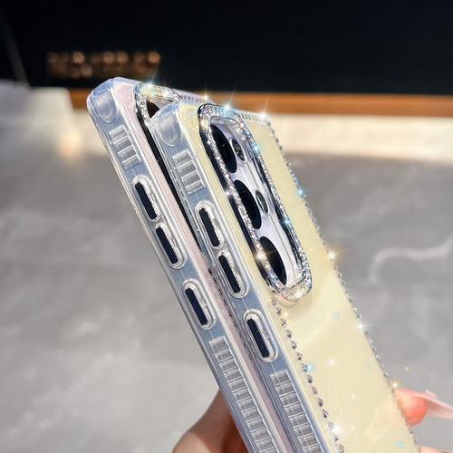 Funda Con Borde Transparente Con Purpurina Y Diamantes De Imitación Para Samsung S25 Ultra S25 +