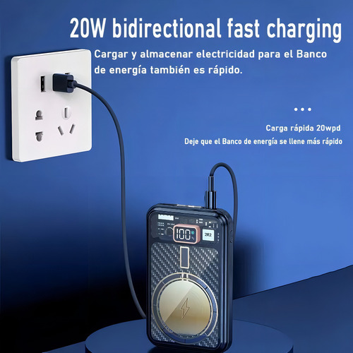 Power Bank Inalámbrico Magnético 10000mah Cargador 5.0a 22.5w Carga Super Rápida,bateria Portatil Pila De Usb-c Con Pantalla Digital,banco De Energía Compatible Estándar Magsafe Qi