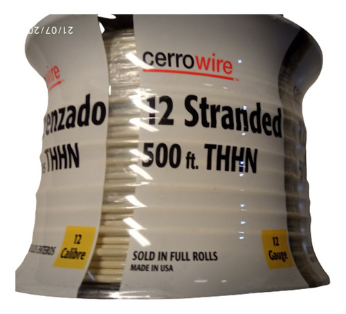 Cerrowire Cable Thhn 12 105º  600v  20h   (blanco) 152 Metro