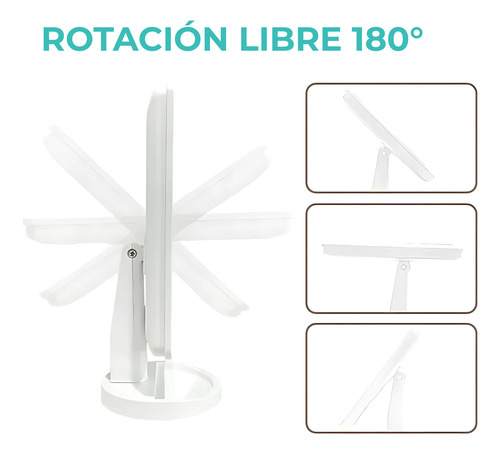 Espejo Maquillaje Luz Led Portátil Personal Base Mesa 360°