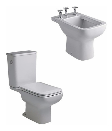 Juego De Baño Completo Ferrum Trento Inodoro Largo, Bidet 3 Agujeros, Deposito Mochila Descarga Dual Porcelana Sanitaria