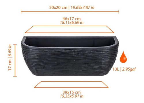 Imagen 8 de 8 de Maceta De Pared Colgante Plástico 46 × 17cm Recoleccion Agua