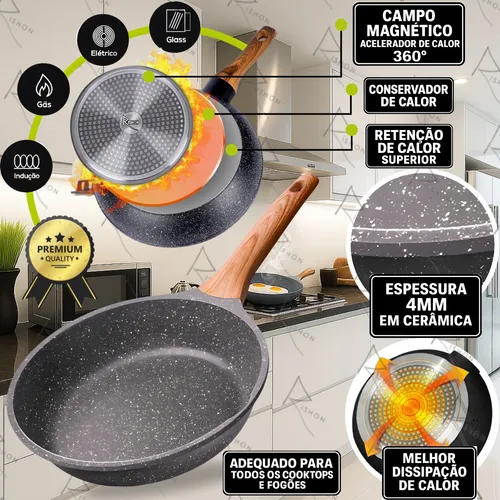 Frigideira Cerâmica Antiaderente Grande 24CM Fogão A Gás Indução ...