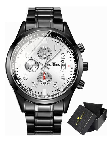 Fengeen Fashion, calendario luminoso, correa de reloj de acero inoxidable, color negro/blanco