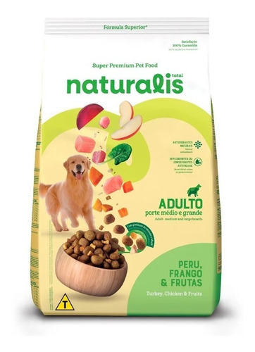 Alimento para perros adultos Naturalis, pollo, pavo y fruta, 12 kg