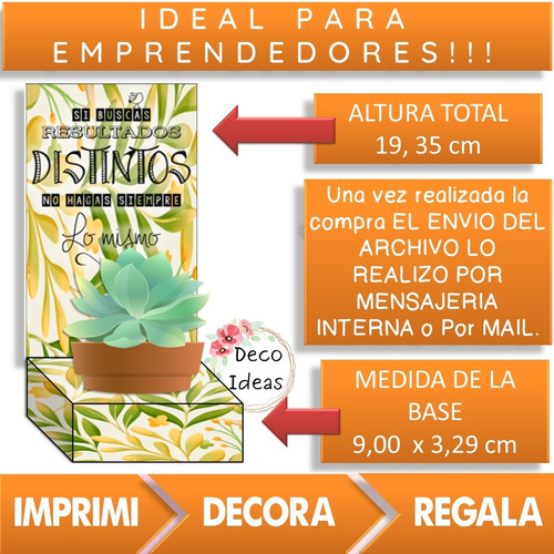 Imagen 2 de 4 de Imprimible Caja Porta Maceta 11 Frase Tag Regalo Empresarial