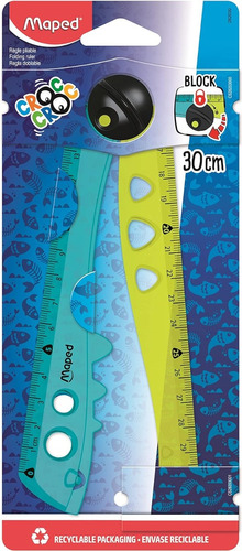 Regla para geometría Maped Croc Croc de plástico flexible color turquesa y amarillo 