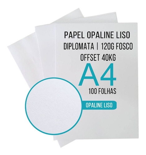 Papel Opaline Offset Liso Diplomata A4 120g Branco 100 Fls