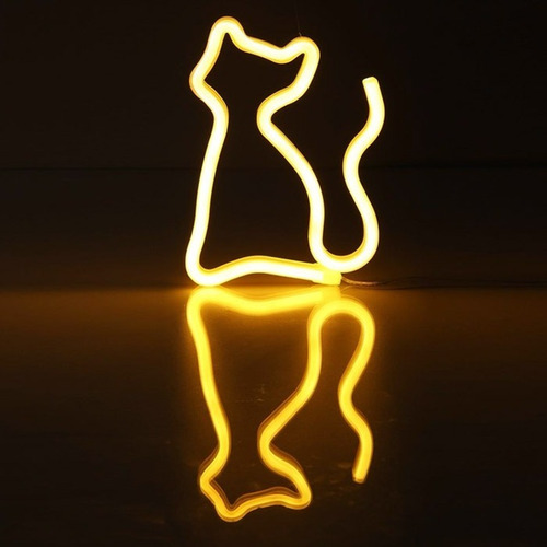 Cartel Luminoso Luz Led De Neon Gato Pino Usb O A Pilas Deco