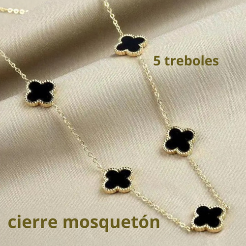 Cadena Collar 5 Treboles 4 Hojas Vc Buena Suerte Baño Oro 18 Dorado Y Negro