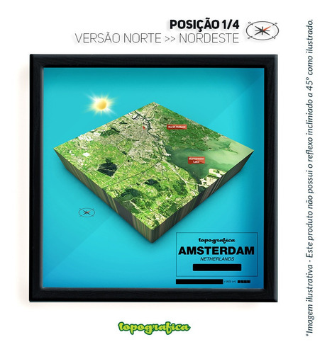 Amsterdam (holanda) - Mapa 3d Infograf - 4 Quadros 10x10cm